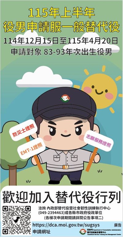 擷圖  115年一般替代役甄選海報